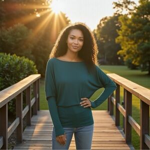 Lyss Loo Batwing Boatneck Long Sleeve Top